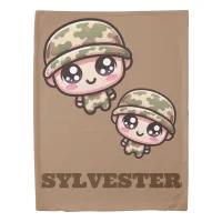 Cute Kawaii Army Camouflage Monogram on Brown | Duvet Cover