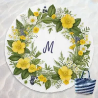 Spring Flowers Yellow Floral Botanical Round Beach Towel