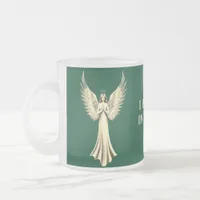 I Believe In Angels  | Golden Angel Wings Green  Frosted Glass Coffee Mug