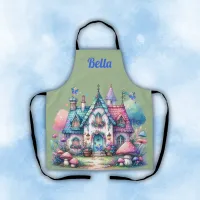 Pink & Blue Fairy Cottage Core Monogram on Green | Apron