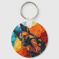 Colorful German Shepherd Dog Portrait Keychain