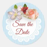 Save the Date Stickers Blue and Coral Floral