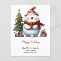 Cute Polar Bear with Christmas Tree Happy Holidays Postcard