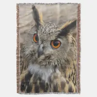 Cute eagle owl photography throw blanket