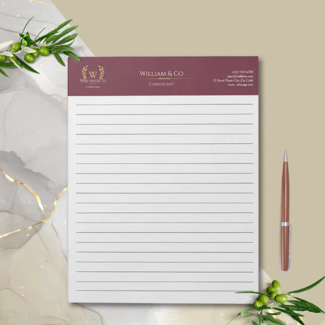 Classic Laurel Wreath Burgundy Gold Monogram Notepad