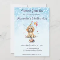 Cute Puppy with Party Hat Birthday Invitation