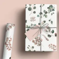 Pastel Pink & Sage Green Eucalyptus Watercolor Wrapping Paper