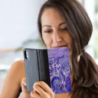 Purple Marble Wallet Case with flowers