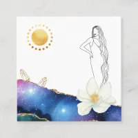 *~* Floral Agate Crystals Cosmic Gold Goddess  Square Business Card