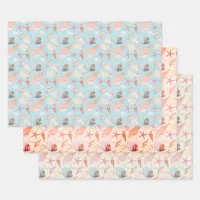 Sea Shells And Cones Set Of 3 Wrapping Paper Sheets