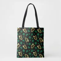 St Patrick's Day Shamrock and Harp Tote Bag