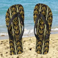 Elegant art deco pattern in black and gold flip flops