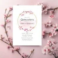 Geometric Pink Spring Cherry Blossom Quincea&#241;era Invitation