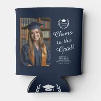 Cheers to the Grad Navy Blue Custom Grad Photo Can Cooler