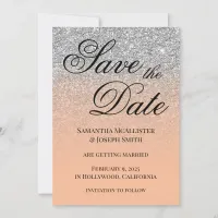 Antique Silver Glitter Peach Gradient Save The Date