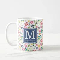 Colorful Bohemian Spring Flowers Monogram Coffee Mug
