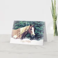 Merry Christmas Paint Mare With Tree Border Holiday Card