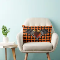 Halloween Goth Orange Heart & Bat Wings Pillow