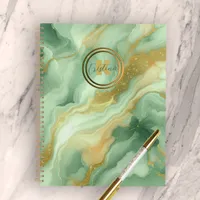 Green Marble Gold Glitter Veins Name Initial Planner