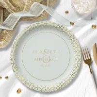 Geometric Wedding Party Supplies Gold/Mint ID477 Paper Plates