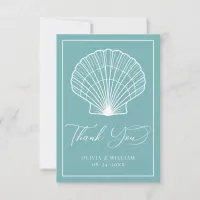 Light Teal Blue Seashell Beach Wedding Elegant Thank You Card
