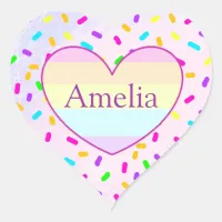 Personalized Rainbow Heart Candy Sprinkles Name Heart Sticker