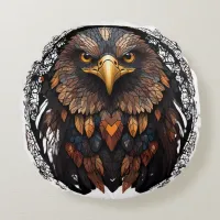 Mosaic Eagle Portrait Round Pillow