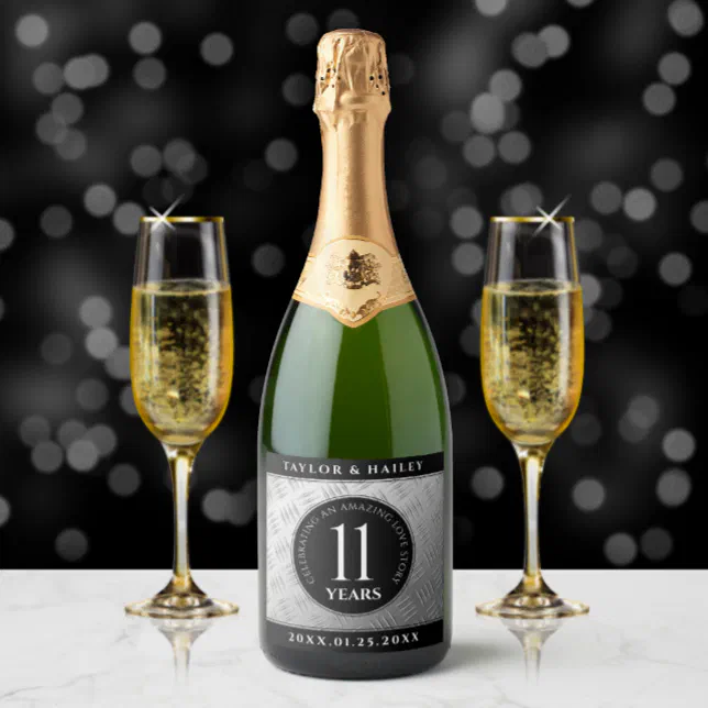 Elegant 11th Steel Wedding Anniversary Celebration Sparkling Wine Label