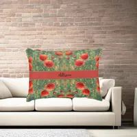 Glowing field of red poppies, personalizable  accent pillow