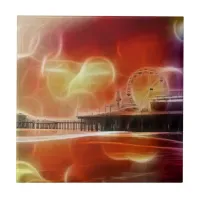 Colorful abstract Santa Monica Pier Ceramic Tile