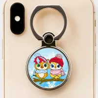 Two Owls on Tree Branch  Phone Ring Stand