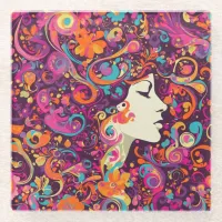 Multicolor Retro Hippie Boho style Glass Coaster