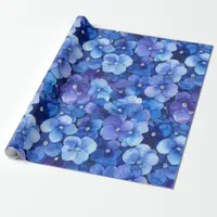 Watercolor Style Pansies Blue Purple Floral Print Wrapping Paper