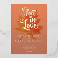 Boho Fall Leaves Burnt Orange Fall in Love Wedding Foil Invitation