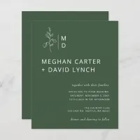 Budget Green Botanical Monogram Wedding Invitation