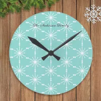 Elegant Snowflake Patterned Personalized Modern Round Clock