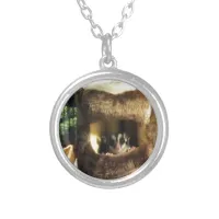 Sugar Glider in Furry Tree Truck Hanging Bed Silver Plated Necklace