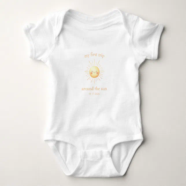 Cute custom "first trip around the sun" birthday baby bodysuit