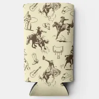 Cowboy Rodeo Western Beige and Brown Seltzer Can Cooler