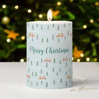 Scandinavian Christmas foxes in snowy forest Pillar Candle