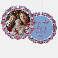 Family's First Christmas 1 Photo Santa Poinsettia Ornament Card