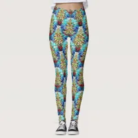 Cute Vibrant Stained Glass Christmas Tree Pattern Leggings