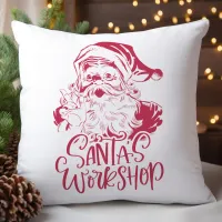 Vintage Santa's Workshop Christmas  Throw Pillow