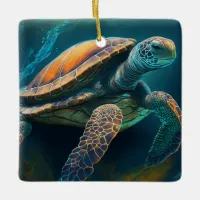 Sea Turtle Swimming in the Ocean Ceramic Ornament