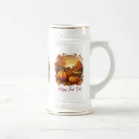 Autumn Fall Season's Pumpkin and Landscape Motif  Beer Stein