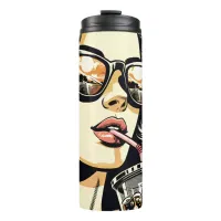 Pop Art Comic Book Pretty Woman Drinking Soda Thermal Tumbler