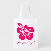 Bright Pink Hibiscus Flower Girl Favor Grocery Bag