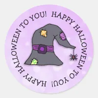 Spider dangling from Witch's Hat Halloween Classic Round Sticker