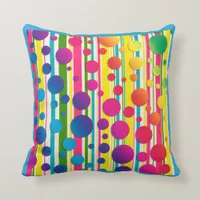 [Beatnik Bubbles] Retro Polka Dot Striped Blue Throw Pillow