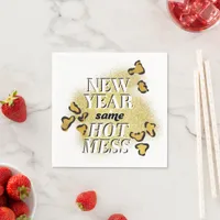 New Year Same Hot Mess Funny Gold Glitter Leopard Napkins